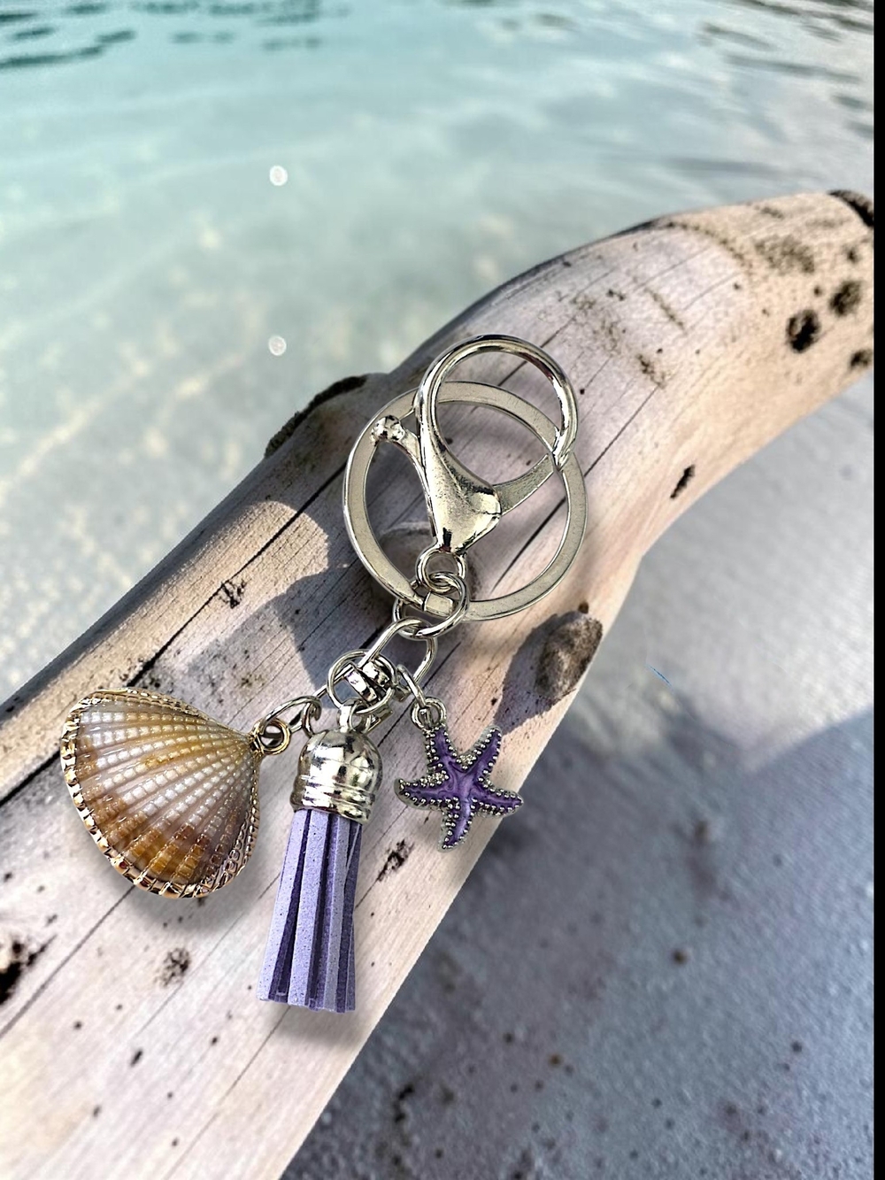 Coastal Bag Charm / Keychain with Purple Starfish & Lavender Tassel